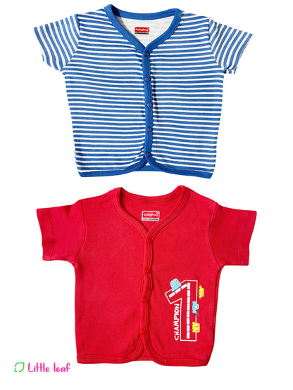 Blue Red Cotton Jabla Half Sleeve Combo Pack of 2