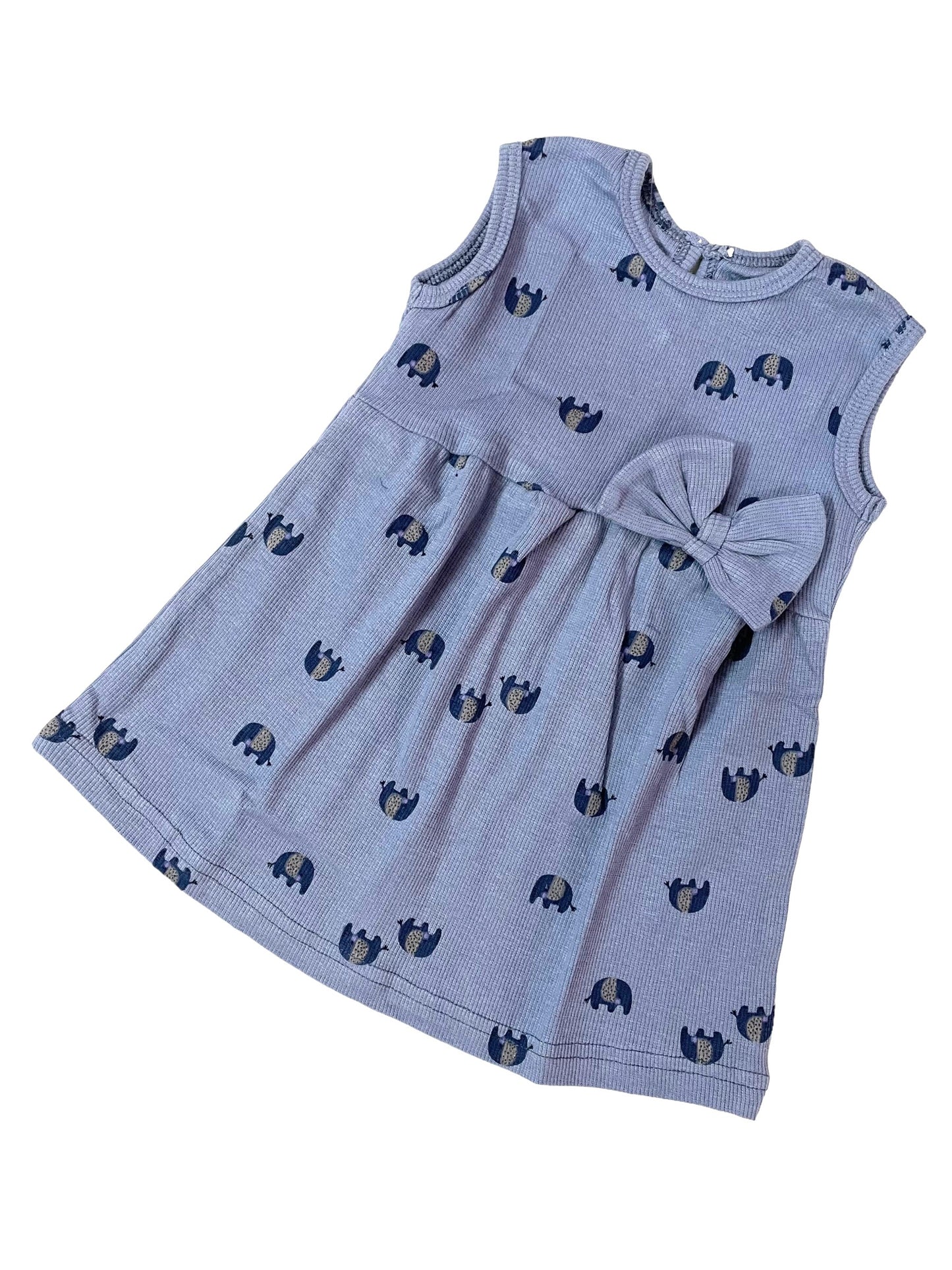 Cotton Sleeveless Frocks - Dark Gray Elephant