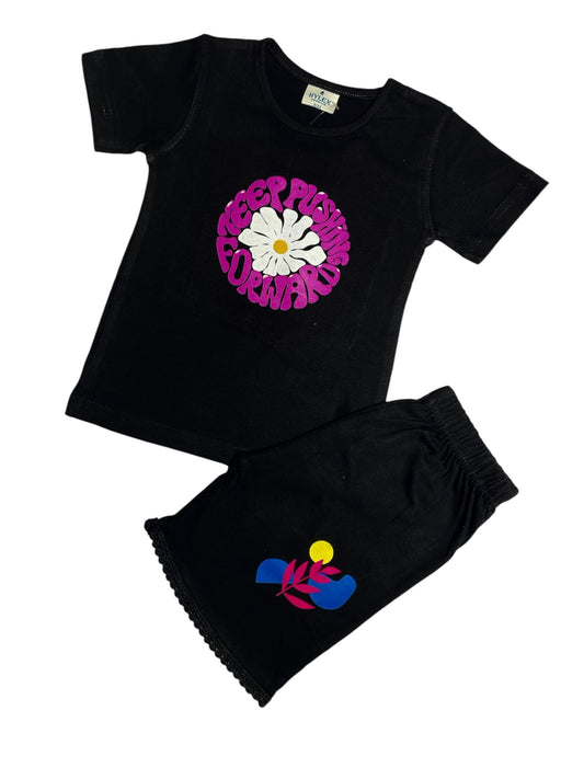 Girls Bermuda Push Forward Cotton  Shorts Set