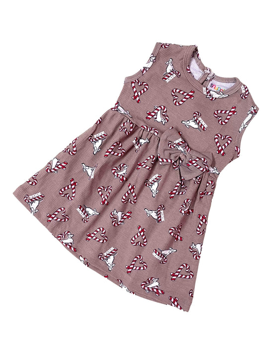 Cotton Sleeveless Frocks - Brown Ribbed Heart