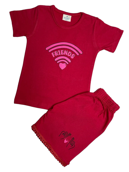 Girls Bermuda Red Shorts Set