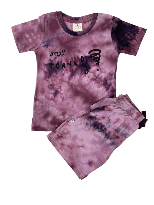 Unisex Tie Dye Cotton Bermuda Sets - Dark Purple Tornado