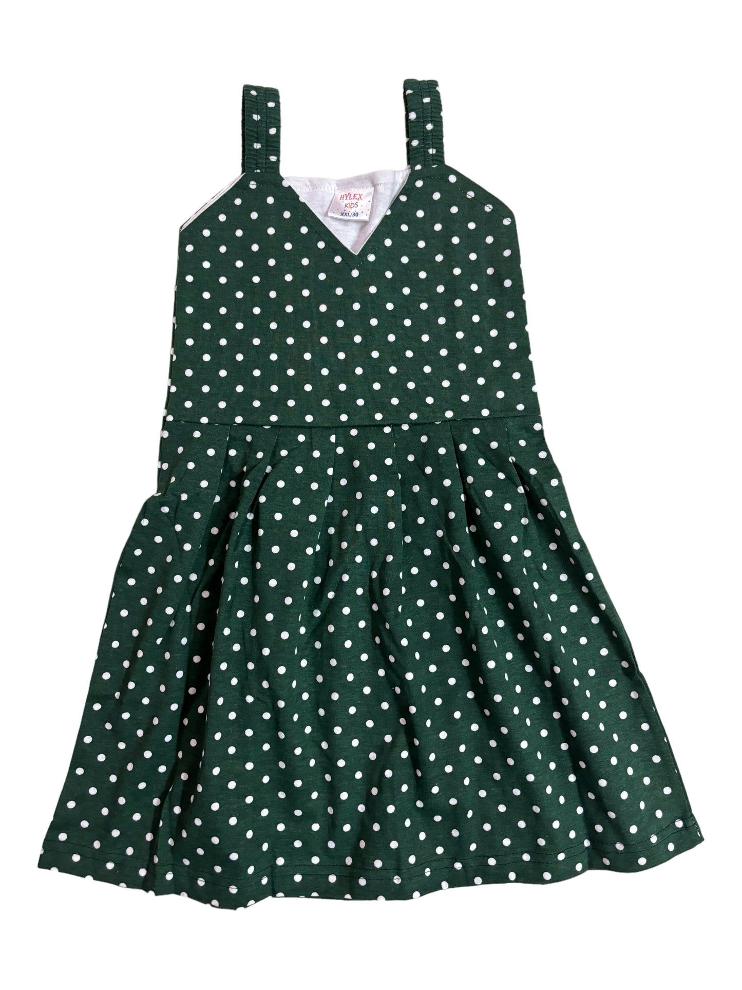 Cotton Belt Frocks - Green white polka