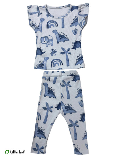 Girls Pant Sets- Blue Rainbow Dino