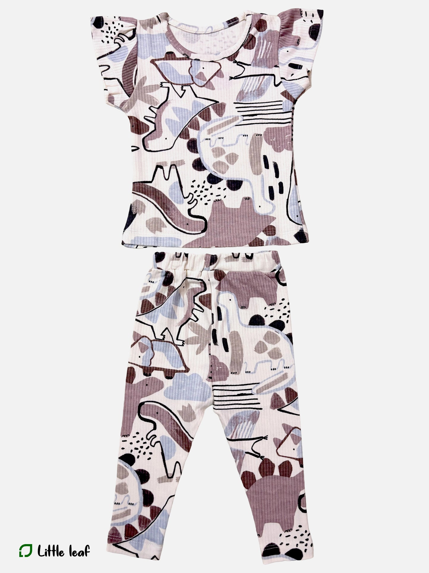 Girls Pant Sets- White Dino