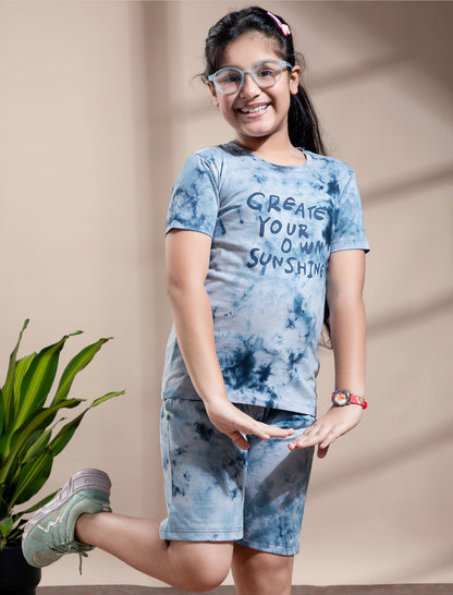 Unisex Tie Dye Cotton Bermuda Sets - Blue Sunrise