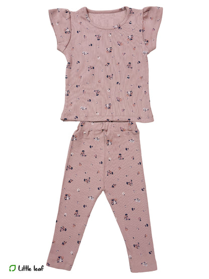 Girls Pant Sets-Dusty Pink Floral