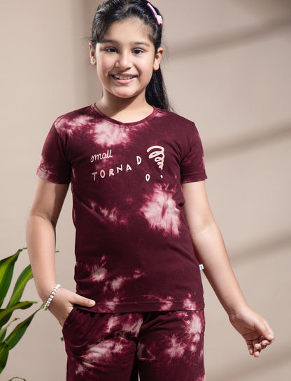 Unisex Tie Dye Cotton Bermuda Sets - Dark Maroon Tornado