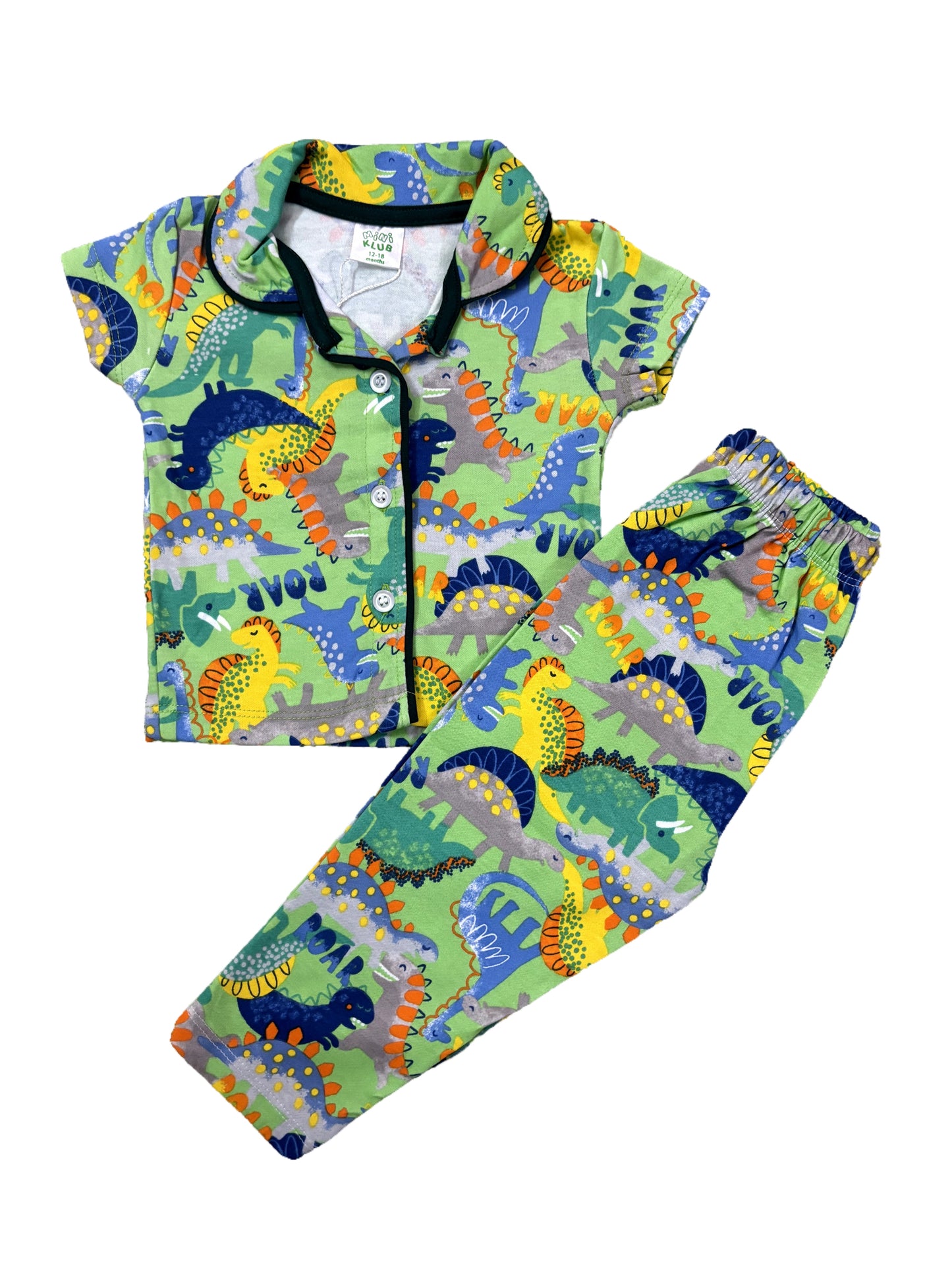 Half Sleeve Green Dino Cotton Night Suite