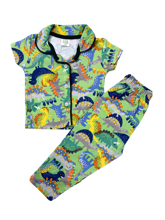 Half Sleeve Green Dino Cotton Night Suite