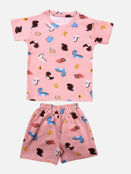 Peach Dino Boys Tshirt - Shorts Set