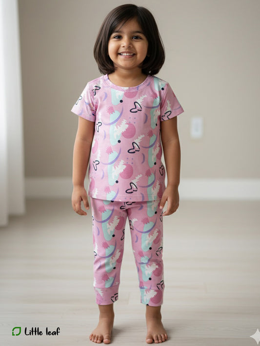 Pink Snow ball Fabric Night Suit