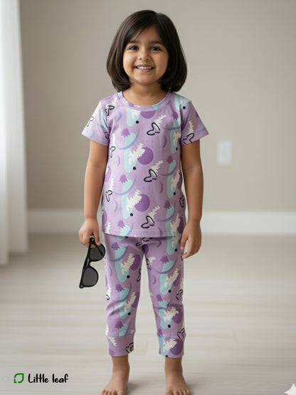 Violet Snow ball Fabric Night Suit