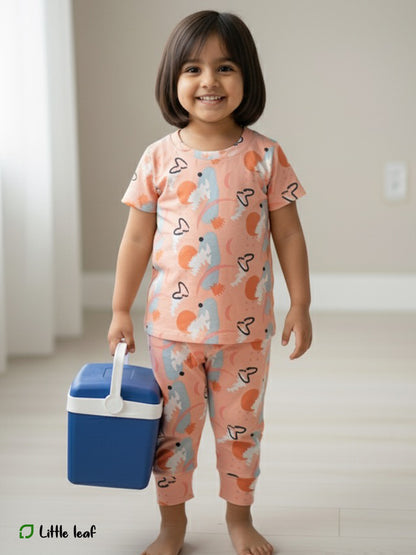 Orange Snow ball Fabric Nigh Suit