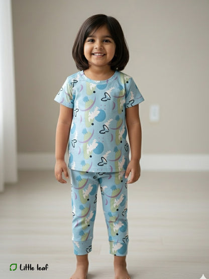 Blue Snow ball Fabric Night Suit