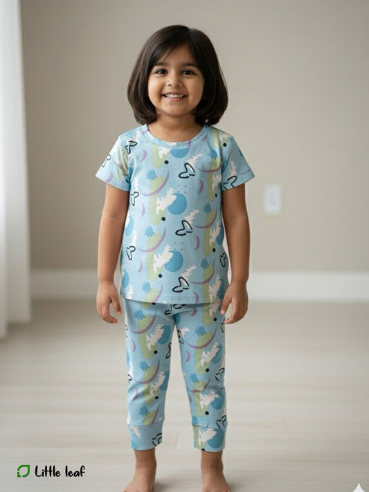 Blue Snow ball Fabric Night Suit