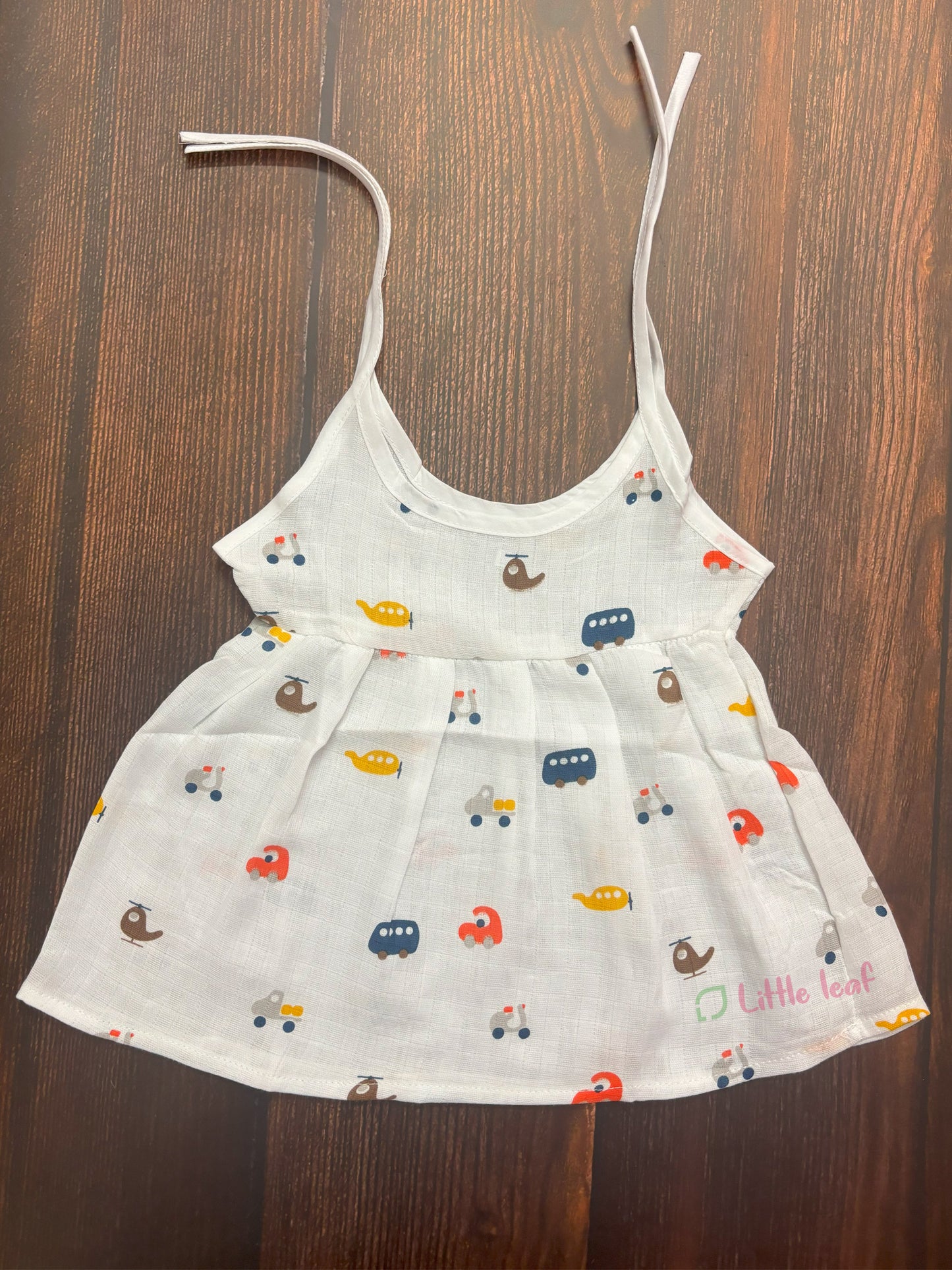 Baby Cotton Muslin Knot Frocks - Blue Bus