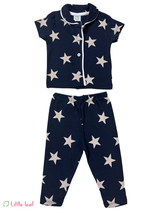 Navy Blue Star Cotton Night Suite