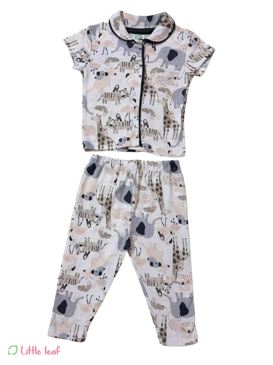 White Brown Animal Cotton Night Suite