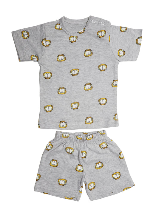 Gray Yellow Cat Half Sleeve Tshirt set