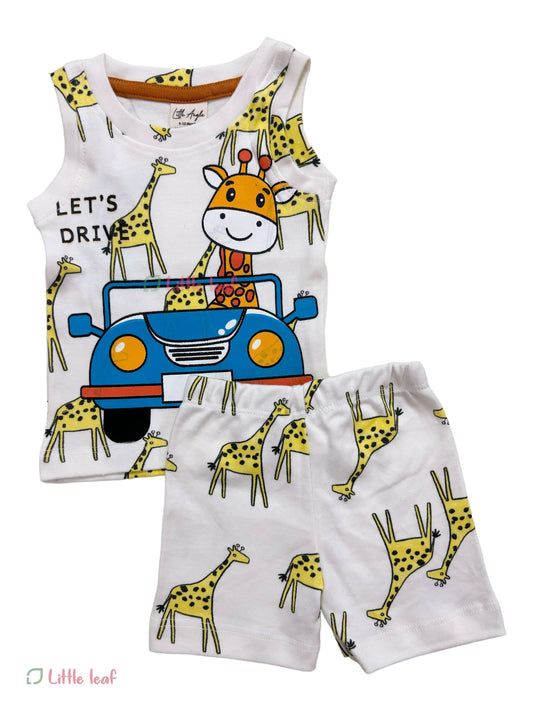 Ribbed Cotton Sleeveless Set white giraffee