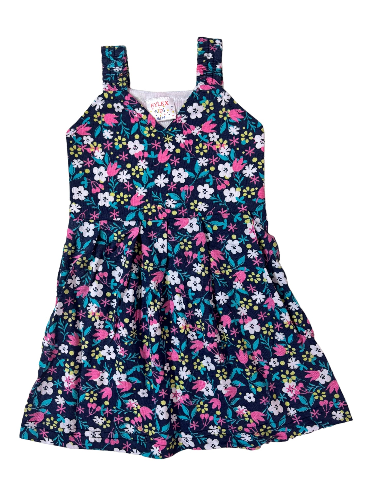 Cotton Belt Frocks - Navy Blue Pink floral