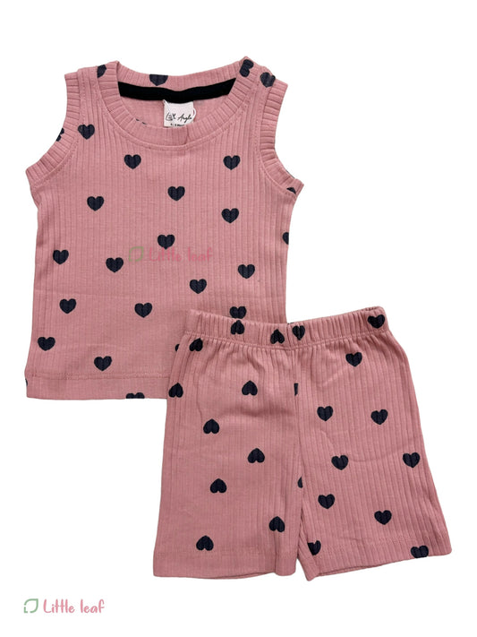 Ribbed Cotton Sleeveless Set Dusty Pink heart