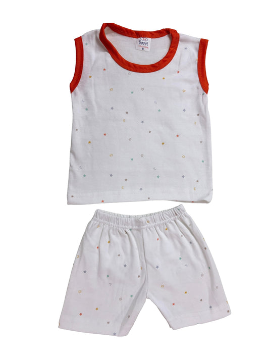 White Small Star Sleveless Cotton Sets