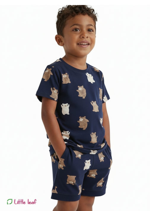 Interlock Half Sleeve Sets- Dark Blue Bear