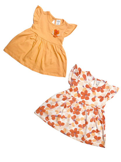 Half Sleeve Orange Floral Frocks Pack of 2