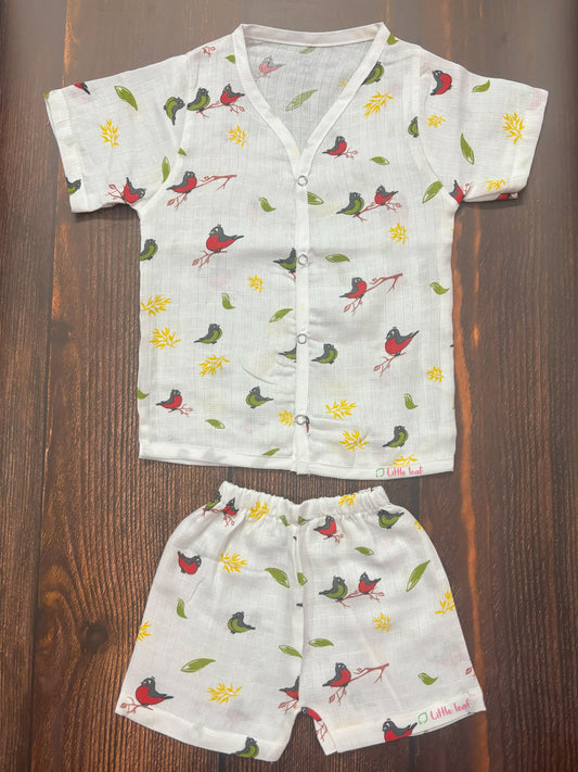 HS Muslin Jabla Shorts Set Bird on branch