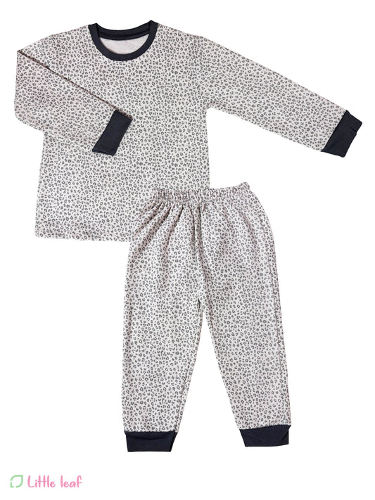 Loop Knit Jogger Set - white gray mini cheetah