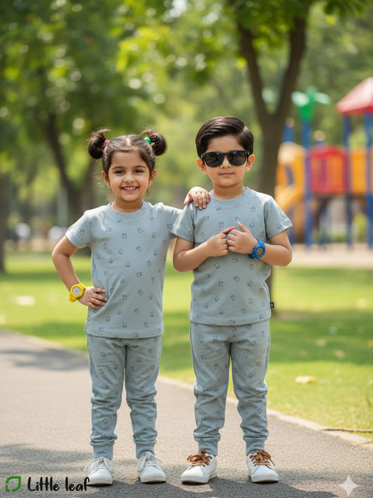 Unisex Cotton Night Suite - Blue Bear