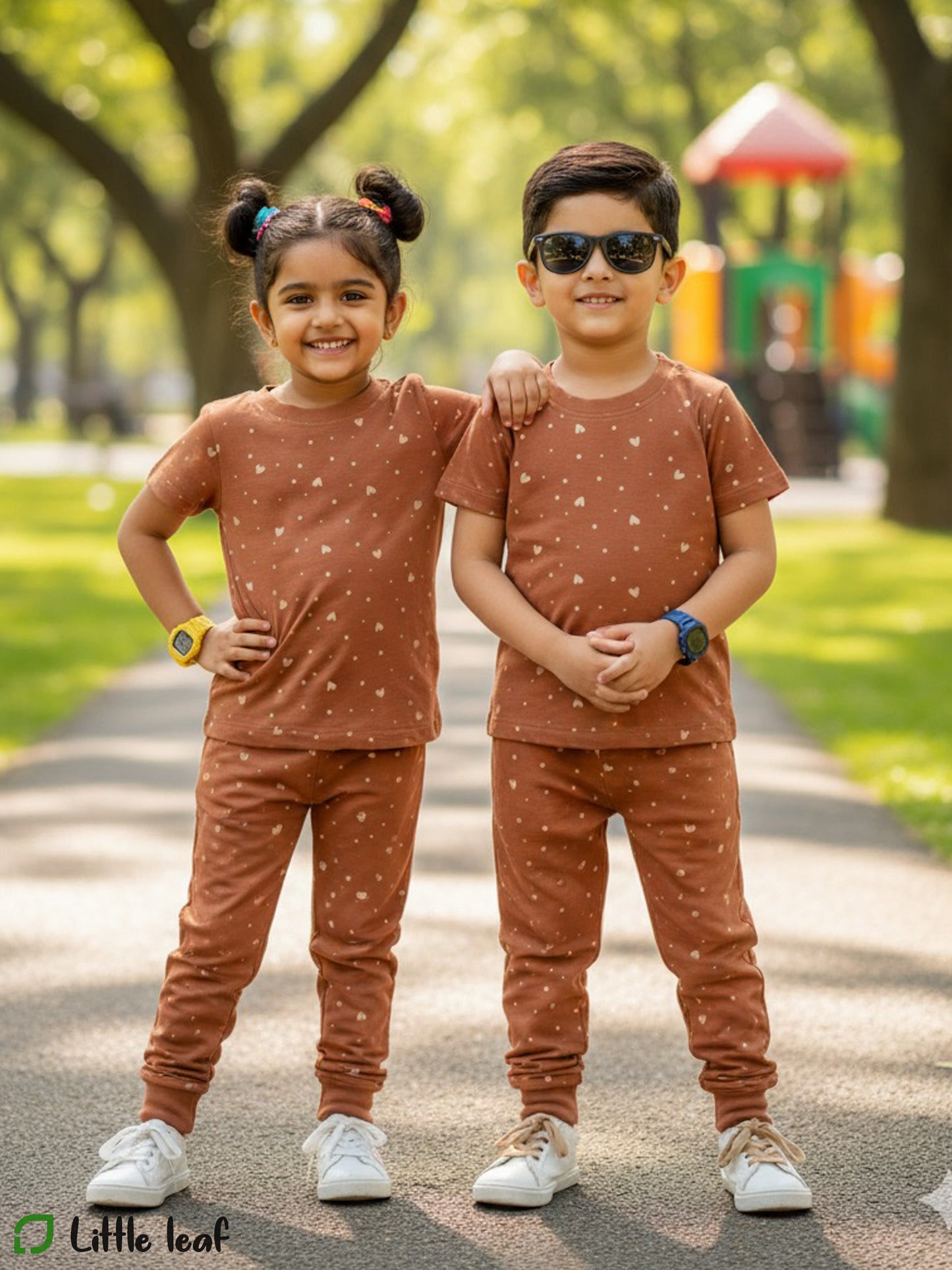 Unisex Cotton Night Suite - Dusty Pink Hearts