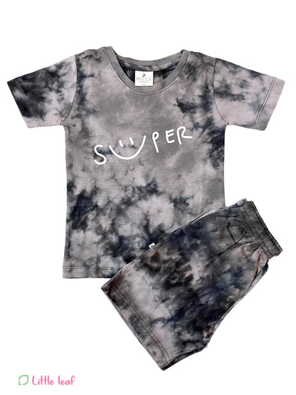 Unisex Tie Dye Cotton Bermuda Sets -Gray Super