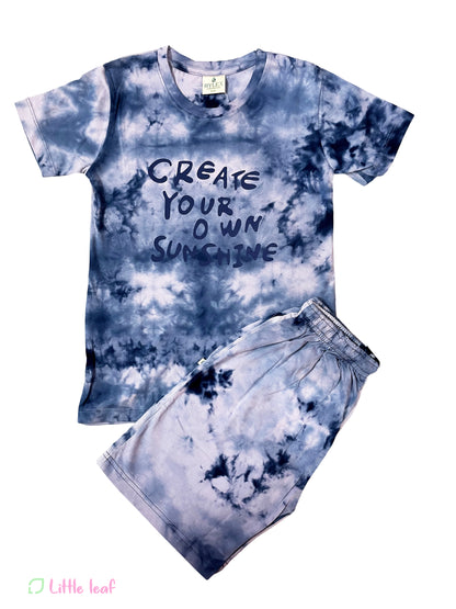 Unisex Tie Dye Cotton Bermuda Sets - Blue Sunrise