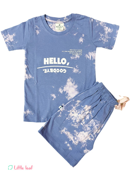 Unisex Tie Dye Cotton Bermuda Sets - Sky Blue Hello