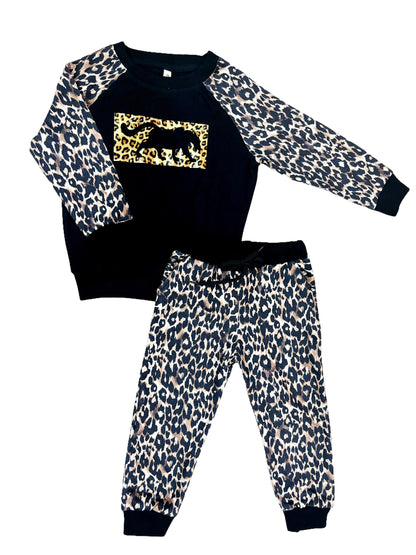 Black Leopard Kids Jogger Set