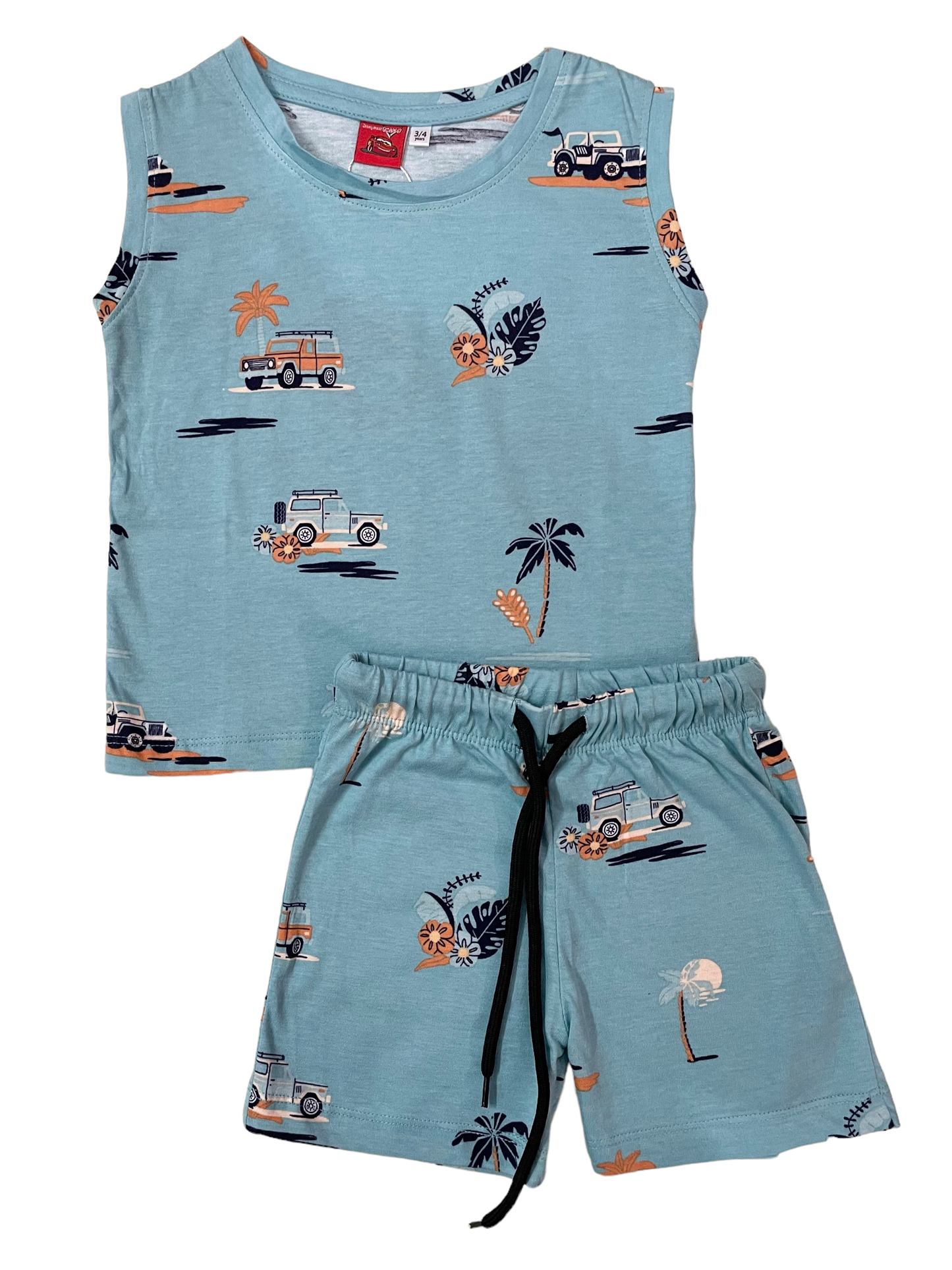 Sleeveless Shorts Set - Cyan Car