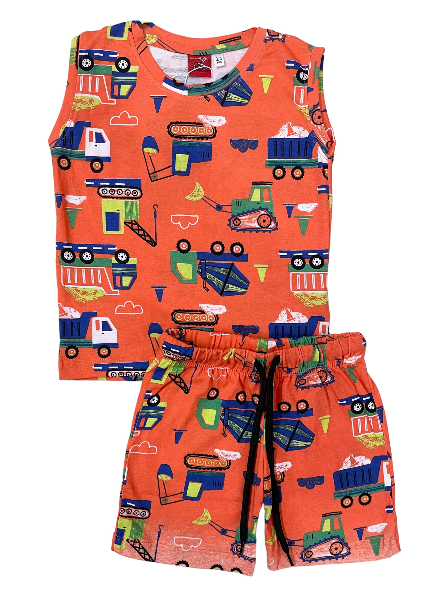 Sleeveless Shorts Set - Orange Vehicles